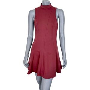 Free People Womens Mini Fit & Flare Dress Sleeveless Maroon High Neck Cut-Out S